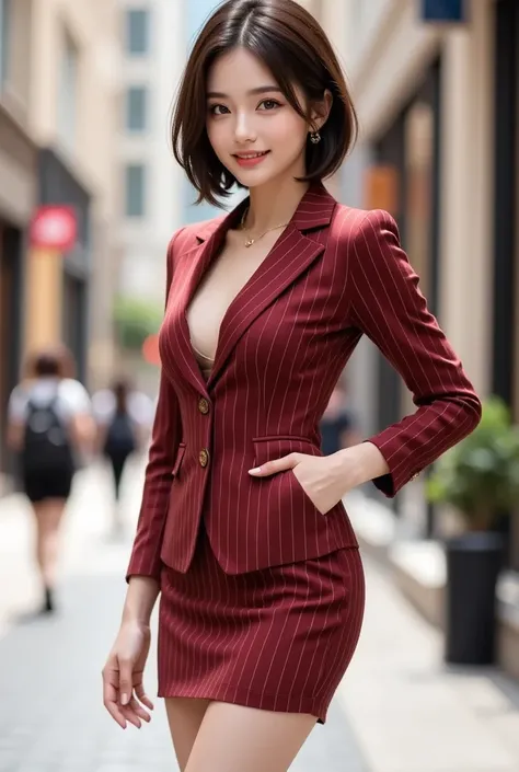 (One Gal:1.8), (   black hair:0.2)，((A Shining Place)), ( Outdoors,   shopping mall,   shopping street), ( Showing the whole body,   is standing, ((  Model Poses)), Open your legs naturally ,   walking  ), (  tall ,   Thin Thighs,   long legs  ,   constric...