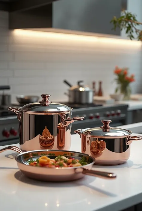 Pictures of pots in fine dining kitchen