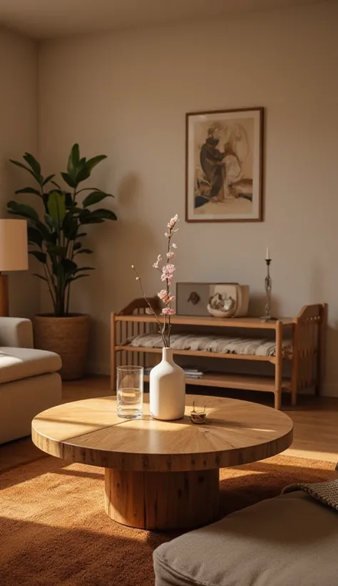 A empty wooden round table in house 