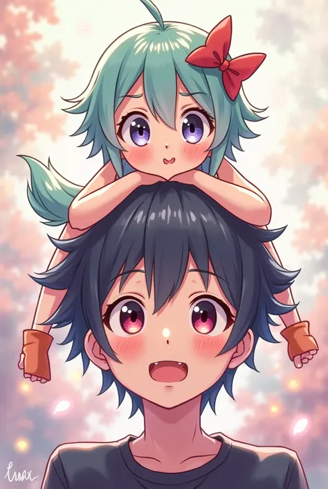 Anime girl riding boys face 