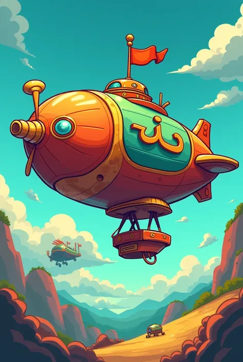 "Airship" logo for facebook page . The page is for gaming and toys and action figures. Colorful colors. The name is clear in the image " المنطاد"