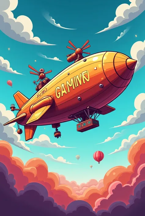 "Airship" logo for facebook page . The page is for gaming and toys and action figures. Colorful colors. The name is clear in the image 