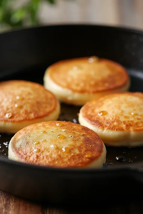 small pancakes on a frying pan、Close-up photo、Simple photo、