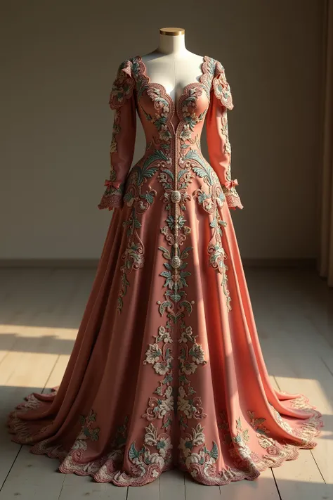 high-quality, hyper-realistic image of an exquisite and luxurious long dress. ((( Super Realistic:1.4 ))), ((( Photorealistic:1.4 ))), ((( Realistic:1.4 ))), ((( 8K, 4K, High Definition ))), ((( Masterpiece:1.2 ))), ((( UDR, HDR ))), ((( Detailed Fabric Te...