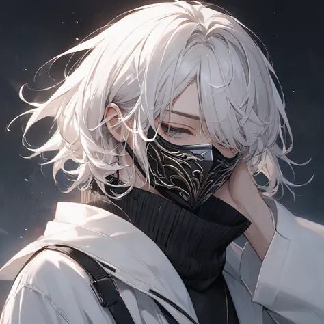  cute boy　I'm wearing a mask that hides my face　White Hair　profile　　The whole face is hidden