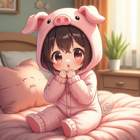 Anime wearing pig pajamas