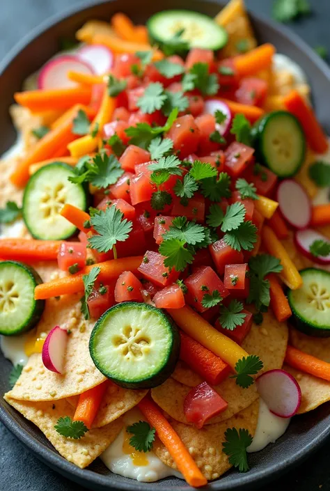 Make a nachos that is made up of different vegetables 