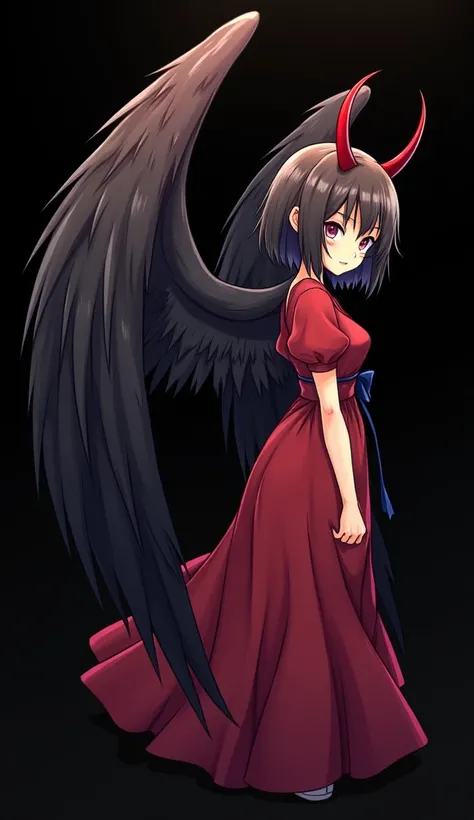 anime - style image of a woman with wings and a devil's head, an anime drawing by Jin Homura, trending on pixiv, serial art, black wings instead of arms, anime best girl, anime visual of a cute girl, anime moe artstyle, angel with black wings, demon anime ...