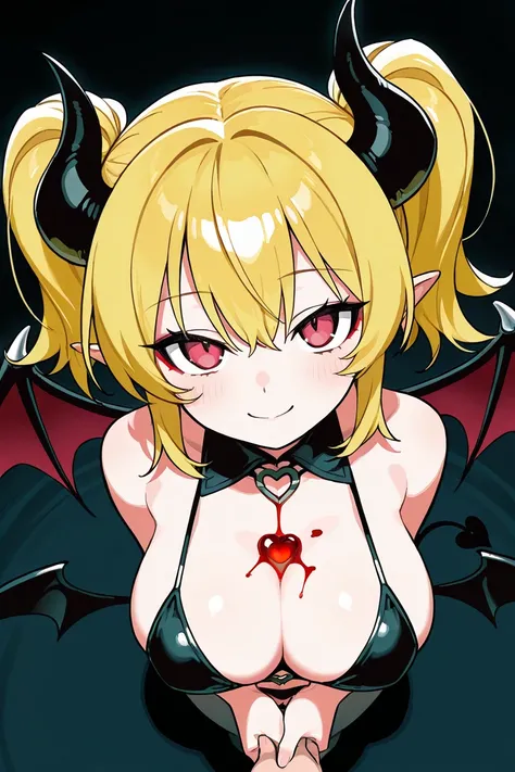 (masterpiece:1.0),(Highest_quality:1.0),   Official Art,  Ultra-fine ,   absurd,   More details ,  1 girl,  succubus  , Detailed wings,  demon's horns ,   seductive pose holding hands,  Eyeliner,  bikini,   Dark Background  ,    complicated details,   red ...