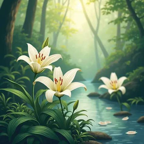 Vector of lilies in nature