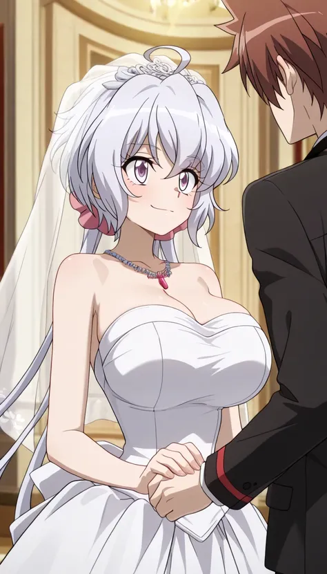 masterpiece,best quality,amazing quality, very aesthetic,absurdres, newest, anime screenshot,1girl,solo,purple eyes,long hair,ahoge,Yukine Chris,Senki Zesshou Symphogear,large breasts,anime coloring,very large breasts,perfect body,beauty,very huge breasts,...