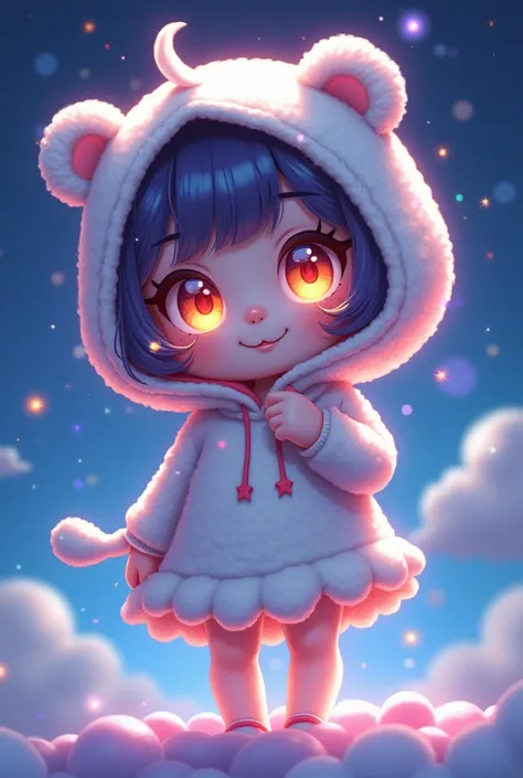  cute, , a character with sparkling and lively eyes with a luminous aura that emits various colors., Similar to a water-eating rainbow . , she has a characteristic that shows purity and desire. ren's curiosity :  big eyes show mood , , a broad smile and a ...