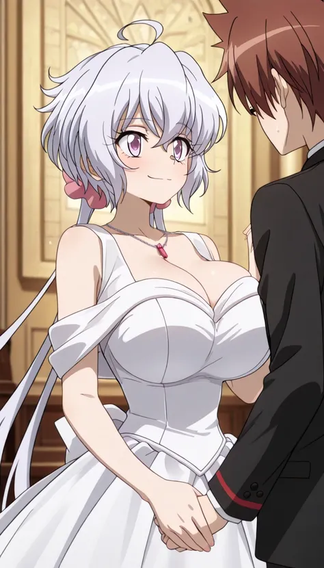 masterpiece,best quality,amazing quality, very aesthetic,absurdres, newest, anime screenshot,1girl,solo,purple eyes,long hair,ahoge,Yukine Chris,Senki Zesshou Symphogear,large breasts,anime coloring,very large breasts,perfect body,beauty,very huge breasts,...