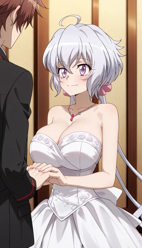 masterpiece,best quality,amazing quality, very aesthetic,absurdres, newest, anime screenshot,1girl,solo,purple eyes,long hair,ahoge,Yukine Chris,Senki Zesshou Symphogear,large breasts,anime coloring,very large breasts,perfect body,beauty,very huge breasts,...