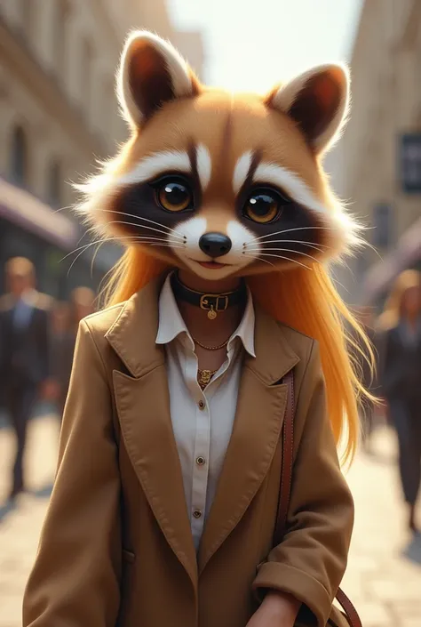 Pretty Female Raccoon Blond Hair Dressed Well 