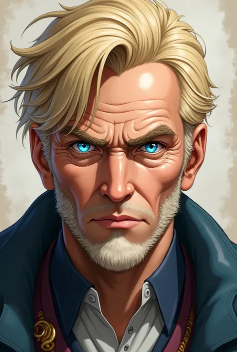 A portrait of a king with short golden blonde hair, blue diamond eyes, handsome face, old man, semirealistic anime style 