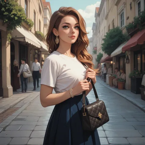 Image with a girl holding a luxury bag.