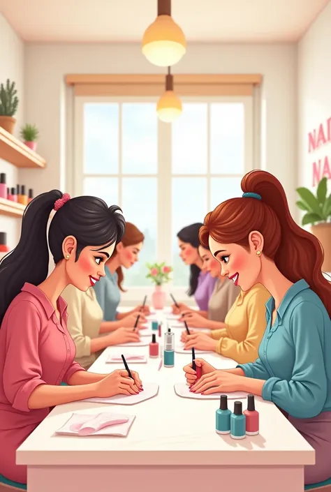 Women doing nails business cartoon
