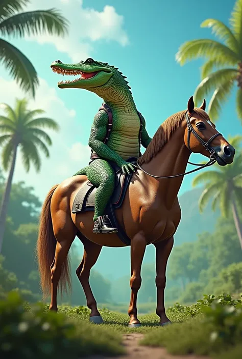 The crocodile on top of a horse