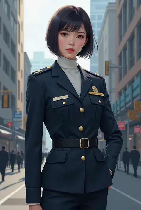 female cop with white turtleneck