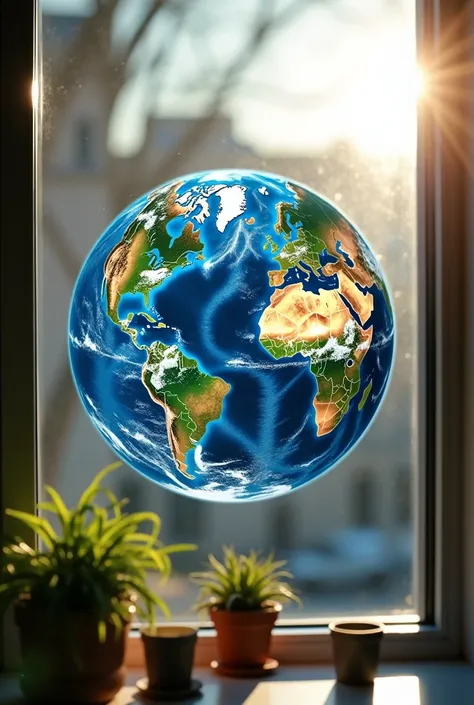 A transparent image for an exterior window sticker of a world