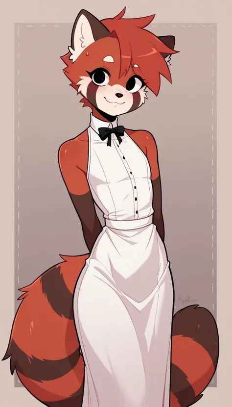   of the best quality ,   very detailed illustration , ( Anthropomorphic fluffy red panda boy:1,7), red fur,  black eyes  ,  disheveled curvy hair ,  seductive look ,  slim, ideal body,  thin waist,   wide hips , Simple drawing, Artifyber style,  pastel fl...