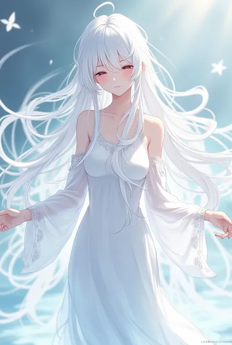  animation , White hair, female,  long hair, tentacle,  White Dress , Japanese style