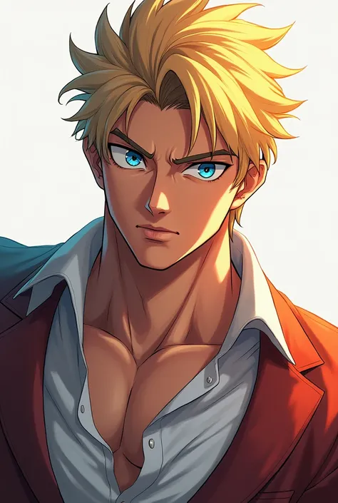 Male, Handsome, piercing blue eyes, blond hair, muscular, musculine, face, anime style