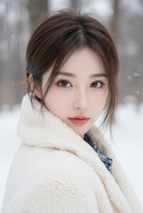 a close up of a woman in a white coat in the snow, pale snow white skin, beautiful south korean woman, bae suzy, korean girl, gorgeous young korean woman, beautiful young korean woman, lovely woman, full body xianxia, beautiful girl model, ulzzang, by Yang...