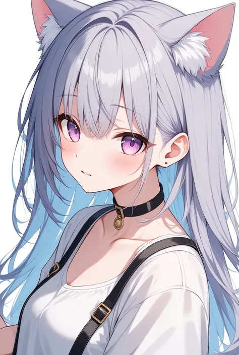  Long silver hair,  The inner layer of the hair is pink , using pale lines and gentle colors is like a dream,   fleeting impression  ..,  one woman 、Dahlia background   、Cute clothes,  Cat ears girl  、Beautiful work,  Pink Eyes