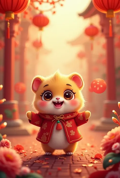 Full HD vertical mobile screen image of a cute chubby cheeked  wishing you a happy Chinese New Year.