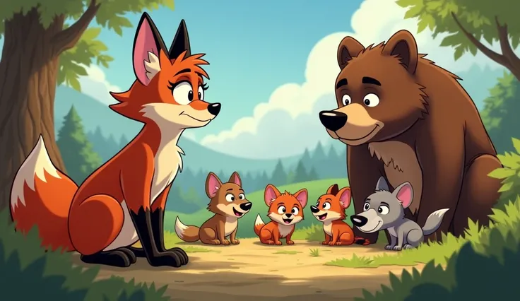 The animals turned to fox once again. "You have to help us, fox!" they begged.

Fox thought for a moment. She knew she couldn't outmatch Bear in size or strength, but she didn't need to-she had her wits (animation cartoon