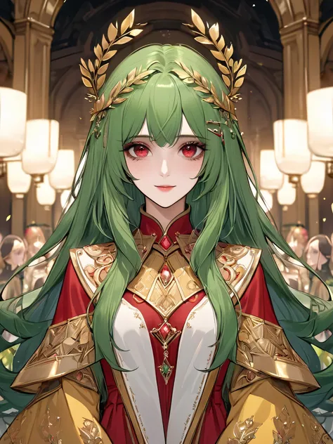 (extreamly delicate and beautiful:1.2), 8K,(masterpiece:1.0),(best_quality:1.0), 1 girl, and intricate detailing, Enlarged textures, and intricate detailing, finely eye and detailed face, and intricate detailing, green long hair, (sweet smiley), Perfect ey...