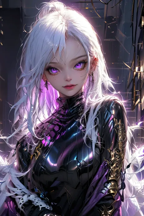   best image quality、 masterpiece、    in the middle  、（Shooting Resolution  ：1.4）、    in the middle  シネマ、   angle seen from below 、   cyberpunk night city  、   girl  、   silver hair twin tail、SILVER SHORTS  、whole body、smile、1 Character 、   purple eyes、   ...