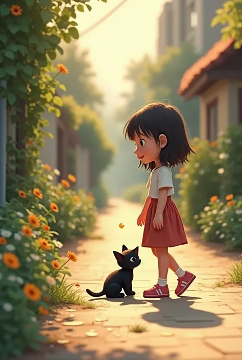 One day a cat was heard crying. A girl was walking by and noticed what was coming out of the girl, so she walked out and saw that it appeared to be a black kitten.