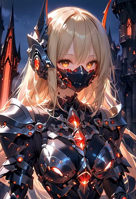 Cyber Dark Knight。Machine Girl。Blonde。 Machine Body 。Dark Knight Armor。 mechanization。 Full Armor。Wishlist。Cybercastle。Hide your face。Sword of Darkness 。The 。Armor around the eyes。 face guard。 Head Armor。Crimson Glow 