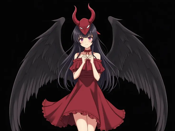 anime - style image of a woman with wings and a devil's head, an anime drawing by Jin Homura, trending on pixiv, serial art, black wings instead of arms, anime best girl, anime visual of a cute girl, anime moe artstyle, angel with black wings, demon anime ...