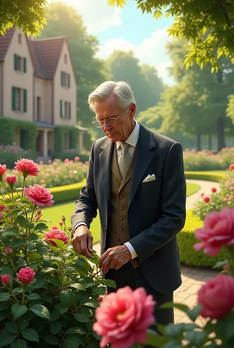 A gentleman cultivating a garden