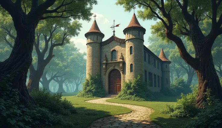 A medieval villa in a forest with no one 