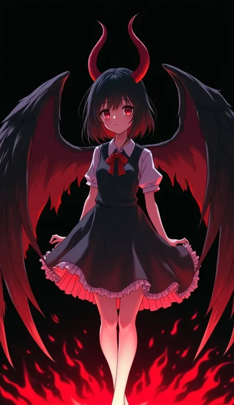 anime - style image of a woman with wings and a devil's head, an anime drawing by Jin Homura, trending on pixiv, Serial Art, black wings instead of arms, anime best girl, anime visual of a cute girl, anime moe artstyle, angel with black wings, demon anime ...