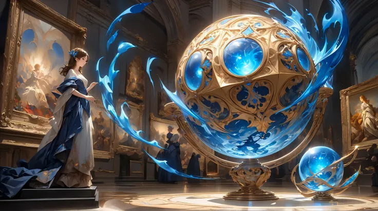 (( best quality)),( super high definition),( very detailed),(  Detailed Help ),(( best CG )),( Best Works of Art ), Ultra Precision Art , Amazing Paintings ,(Fine Fine Art :1.5), woman, smile, octahedral orb, The blue flame flickering in the orb