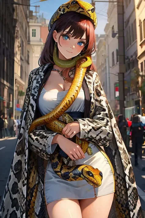 Photo of a beautiful girl, wearing a snake, (masterpiece, best quality:1.2) 