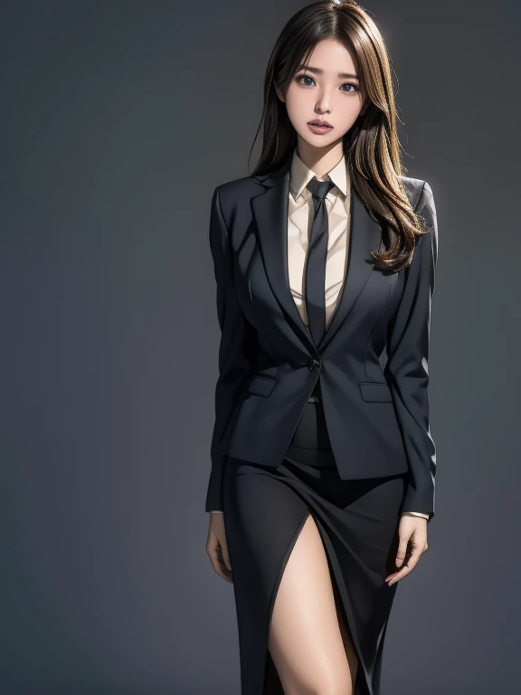     top quality  ,     is present ,    tall high definition     , finely,     high resolution,  8k wallpaper,    beauty of aquarium architecture   ,,      Light brown disheveled hair    ,      I'm wearing a business suit   ,Wearing a slit skirt    、       ...