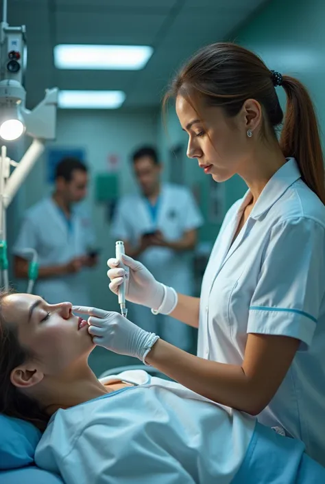 A nurse doing emergency assessment ( a type of assessment in nursing)