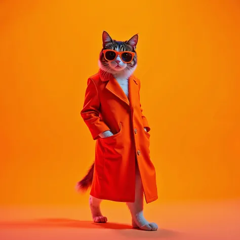 The best mobile wallpaper, Award-winning wallpaper, Portrait Photography, In front view is a portrait of a cute cat wearing 1960s mid-century space-age fashion, Side view shot, Shot with Canon EOS R5, Setting a stark contrast that accentuates the subject, ...