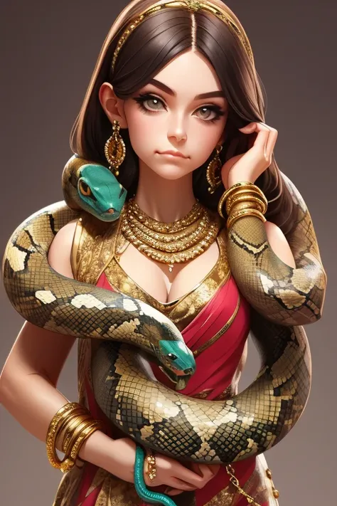 A beautiful girl, wearing gold jewelry, snake jewelry, (masterpiece, best quality:1.2) 