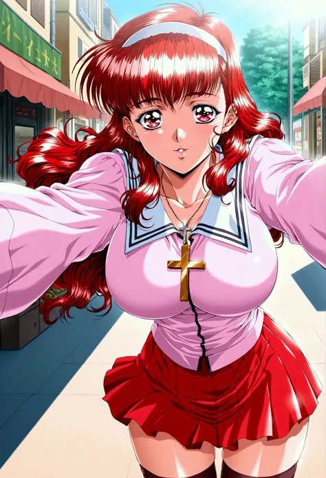 masterpiece,best quality,amazing quality,anime coloring, ass to shot, ass to viewer masterpiece, best quality, newest, highres, uncensored, 1girl, yokota mamoru style,1girl, slender face，motion lines, Kotegawa_Misako, red hair, long hair, red eyes, huge br...