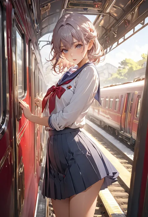  and scary school uniform, 1 girl, sexy pose , best quality,masterpiece, illustration of a train, extremely delicate and beautiful ,CG,Unity,8k wallpaper, is amazing, detailed ,masterpiece, Official Art, very detailed CG Unity 8k wallpaper, Unbelievably Ab...