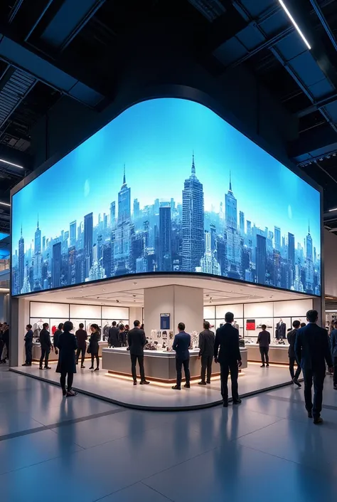 Modern retail store with a 4K 90-degree LED screen wrapping around the corner