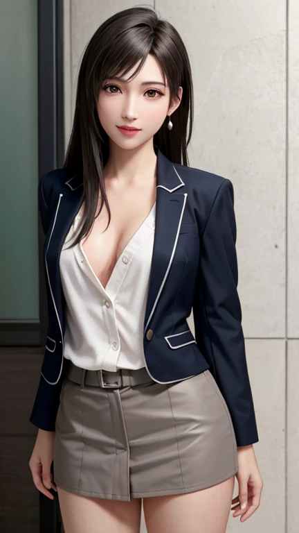 (top quality, masutepiece: 1.1), (Realistic: 1.3), BREAK (((FF7,Tifa_lockhart))),(solo,Tifa:1.2),(japanese ,gray tailored jacket,office suit:1.3) ,(office, indoor),(sexy pose:1.1),Ultra-detailed face, Detailed eyes,Red eyes, BREAK (((FF7,Tifa_lockhart))),(...